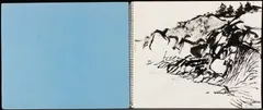 Elena Jahn, Sketchbook with Eight Drawings, Likely Monhegan, 1960-1961, Brush and ink on paper, in spiral bound book