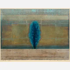Joichi Hoshi, A Single Tree, 1971 Color woodblock and gold leaf on paper 16 3/4" x 22 3/4, Pencil