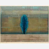 Joichi Hoshi, A Single Tree, 1971 Color woodblock and gold leaf on paper 16 3/4" x 22 3/4, Pencil