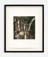 Craig Allen Subler, Lookout (alternately titled Scout Deer) Intaglio on paper 17" x 13 1/4" (image) From the artist's Suburban Terrorist series., Pencil