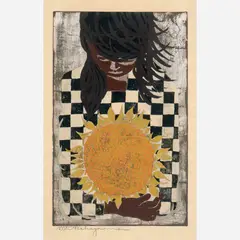 Tadashi Nakayama, Sunflower, 1957 Color woodblock on paper 24" x 15, Pencil