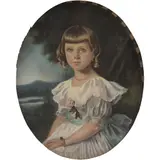 Retrato de Niña, EUROPA, PRIMERA MITAD DEL SIGLO XX, Pastel sobre papel adherido a tela