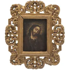 Ecce Homo, MÉXICO, SIGLO XVIII, Óleo sobre tela adherida a tabla