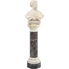 BUSTO DE DOÑA DOLORES MOSQUERA DE MIRÓN by Lorenzo Orengo, Talla en mármol sobre columna de mármol veteado, sold Aug 2025