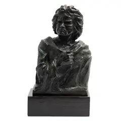 Busto de Beethoven, MÉXICO, SIGLO XX, Bronce, patinado en color verde y marrón; con base de madera