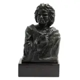 Busto de Beethoven, MÉXICO, SIGLO XX, Bronce, patinado en color verde y marrón; con base de madera