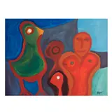 Figuras con pato by Eliseo Garza Aguilar, Mixta sobre tela, offered Aug 2025