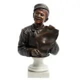 El Voceador, FRANCIA, CA, 1900, Bronce, patinado en color marrón; con base de mármol blanco