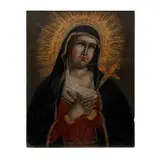 Virgen Dolorosa, MÉXICO, CA, 1900, Óleo sobre cartón, adherido a tablero