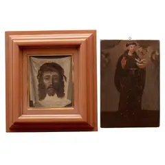 Divino Rostro & san Nicolás Tolentino, MÉXICO, CA, 1900, Óleo sobre tela y sobre madera