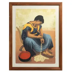 Luis Nishizawa, Mujer con flores, Serigrafía P/A. Firmada