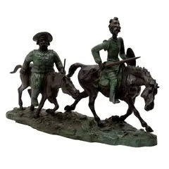 Don Quijote y Sancho Panza, SIGLO XX, Bronce, patinado en tono verde y marrón