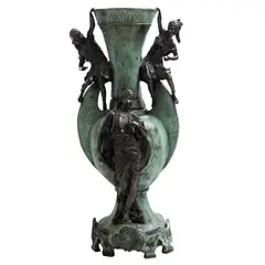 Jarrón Orientalista*, FRANCIA, SIGLO XX, Bronce, patinado en color verde y marrón