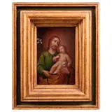 MÉXICO, SIGLO XVIII by San José Con El Niño, Óleo sobre lámina de cobre, sold Jul 2025