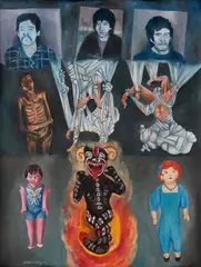 Dulce María Nuñez, Narcosatánicos, 1989, Óleo sobre papel