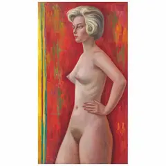 Raúl Anguiano, Desnudo en rojo, 1962, Óleo sobre tela