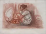 Mujer maya en una cueva by Raúl Anguiano, Sanguina sobre papel, sold Jul 2025