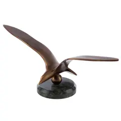 Gaviota, MÉXICO, SIGLO XX, Bronce, acabado dorado; con base de mármol verde