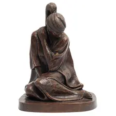 Mujer Sedente, MÉXICO, SIGLO XX, Bronce, patinado en color marrón