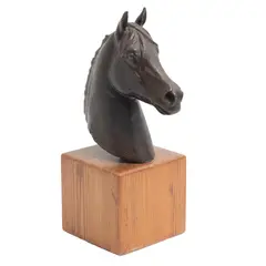 Cabeza de Caballo, MÉXICO, SIGLO XX, Bronce, patinado en color marrón; con base de madera
