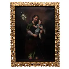 San José y El Niño, MÉXICO, SIGLO XIX, Óleo sobre tela