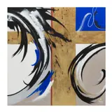 Firmado "rizo", Untitled, Acrílico sobre madera con aplicaciones de hoja de oro. Firmado