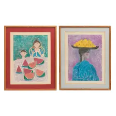 Trinidad Osorio, Niños y sandias / Mujer con guayaba, Grabados, Firmados