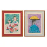 Trinidad Osorio, Niños y sandias / Mujer con guayaba, Grabados, Firmados