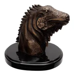 Jorge Coste, CABEZA DE IGUANA, Bronce, patinado en color marrón; base de piedra negra
