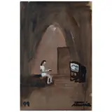 Ignacio Iturria, Mauricio viendo la TV, Óleo sobre cartón corrugado