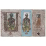 Adolfo Patiño, Laberintos, de la serie Códice Patiño, Collage de impresiones e hilo bordado sobre papel amate