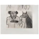 Francisco Toledo, Autorretrato con perro, Grabado en tres placas al aguafuerte y aguatinta P. A