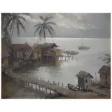 Edgardo Coghlan, Aldea de pescadores, Óleo sobre tela