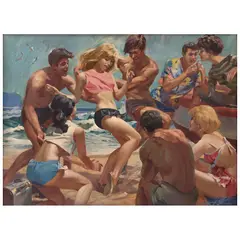 Jaime Sadurní, Fiesta en la playa, Óleo sobre tela