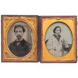 Retratos de Dama y Caballero, SEGUNDA MITAD DEL SIGLO XIX, Fotografías intervenidas a manera de daguerrotipo