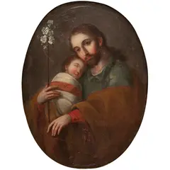 San José Con El Niño, MÉXICO, SIGLO XVIII, Óleo sobre tela