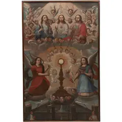Apoteosis de la Eucaristía Con Donantes, MÉXICO, SIGLO XVIII, Óleo sobre tela