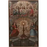 Apoteosis de la Eucaristía Con Donantes, MÉXICO, SIGLO XVIII, Óleo sobre tela