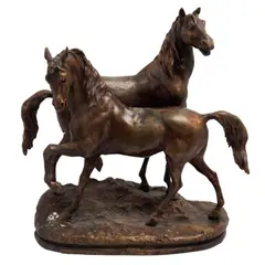 Pareja de Caballos, SIGLO XX, Bronce, patinados en color marrón