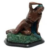 Bañista, MÉXICO, SIGLO XX, Bronce, patinado policromo; con base de mármol negro