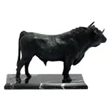 Toro, MÉXICO, SIGLO XX, Bronce, patinado en color verde; con base de mármol