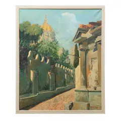 Ángel Soto, Camino con vista de catedral, Óleo sobre tela