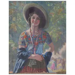 Antonio Gómez Rodríguez, Mujer del campo con caballos, Óleo sobre tela