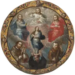 Medallón de Monja Con Inmaculada Concepción, MÉXICO, SIGLO XVIII, Óleo sobre lámina de cobre
