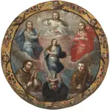 Medallón de Monja Con Inmaculada Concepción, MÉXICO, SIGLO XVIII, Óleo sobre lámina de cobre
