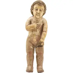 Niño Dios, ORIGEN HISPANO FILIPINO, SIGLO XVIII, Talla en marfil con detalles entintados, extremidades inferiores en madera policromada