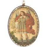 MÉXICO, CA. by Medallón Relicario Con San Gabriel Arcángel, 1800, Óleo sobre lámina de marfil en relicario de plata, sold May 2025