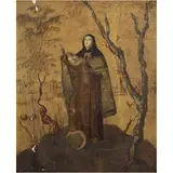MÉXICO, SIGLO XX by Santa Teresa de Ávila, Óleo sobre concha nácar embutida en madera, sold May 2025