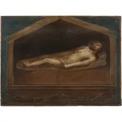 Cristo Yacente, MÉXICO, SIGLO XVIII, Óleo sobre tela