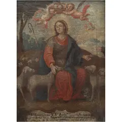 Divina Pastora, MÉXICO, SIGLO XVIII, Óleo sobre tela